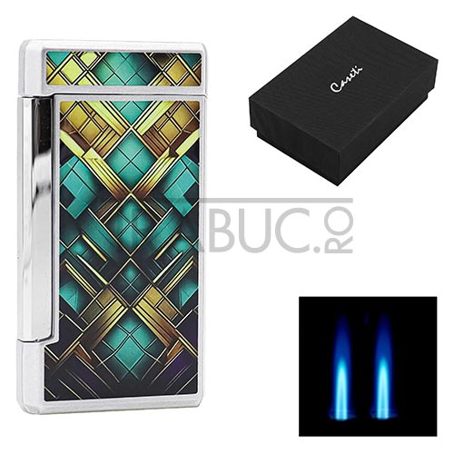 Bricheta pentru trabuc Caseti Geometric Print cu 2 arzatoare cu flacara antivant