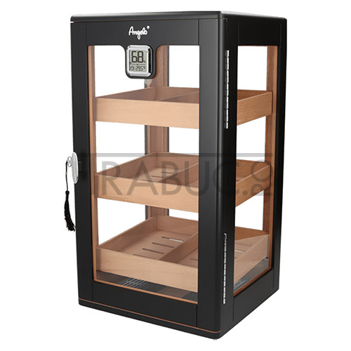 Cabinet pentru trabucuri Angelo Black cu alterale din sticla securizata cu higrometru digital