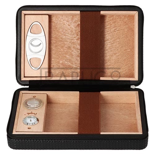 Humidor calatorie Angelo Black fabricat din lemn de cedru cu higrometru analog si cutter