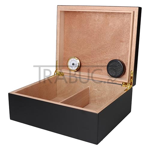 Humidor trabucuri Angelo Black Gold cu higrometru analog si umidificator
