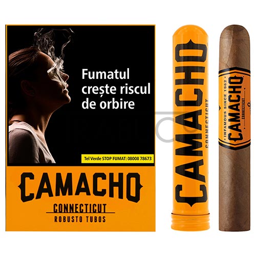 Pachet cu 4 trabucuri camacho connecticut robusto ambalate in tuburi de pastrare