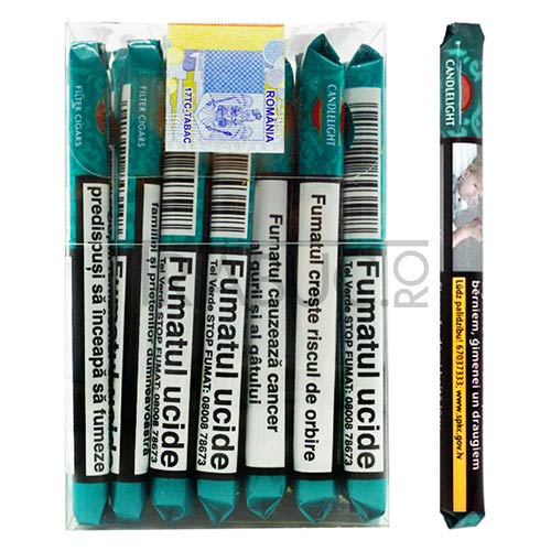 pachet cu 50 tigari de foi candelight green filter ambalate individual cu aroma de menthol