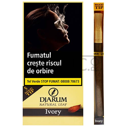 tigari de foi djarum wood tips ivory cu aroma de vanilie in pachet de 5 bucati prevazute cu mustiuc din lemn