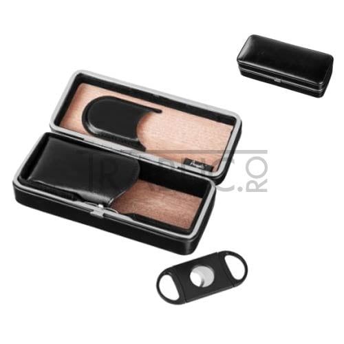 814000 humidor pentru trabucuri angelo confectionat din lemn de cegru cu exterior din piele naturala ce contine un cutter pentru trabucuri