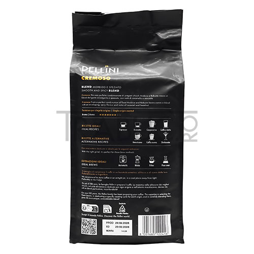Cafea boabe Pellini espresso bar cremoso in pachet de culoare neagra de 1 kg