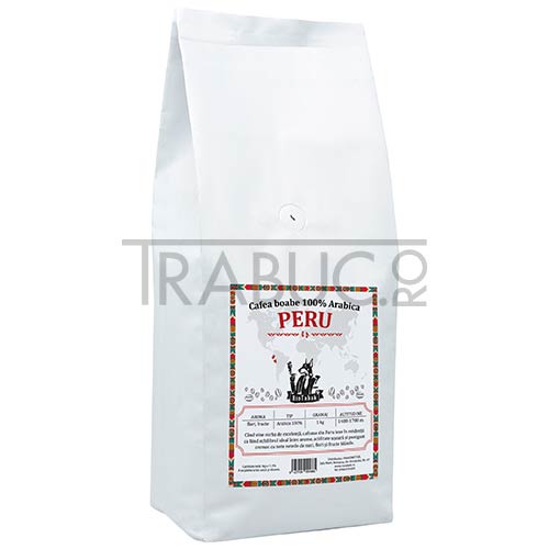 Cafea boabe de origine Peru RioTabak 100% arabica in pachet de culoare alba la 1 kg