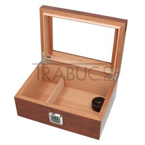 Humidor trabucuri cu capac sticla Angelo cu un higrometru digital si umidificator incluse