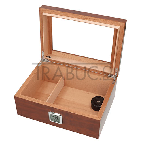 Humidor trabucuri cu capac sticla Angelo cu un higrometru digital si umidificator incluse