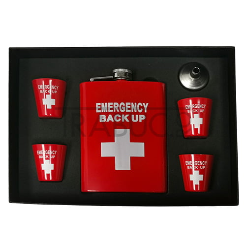 set plosca emergency back up angelo cu 4 pahare si palnie