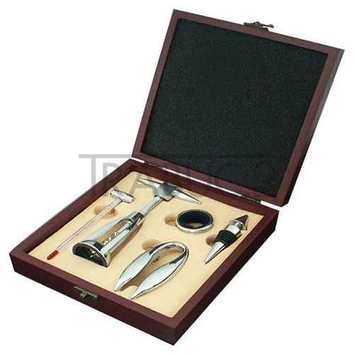 set pentru vin cu accesorii dm18 precum dop metalic, inel, tirbuson, termometru si taietor de capison