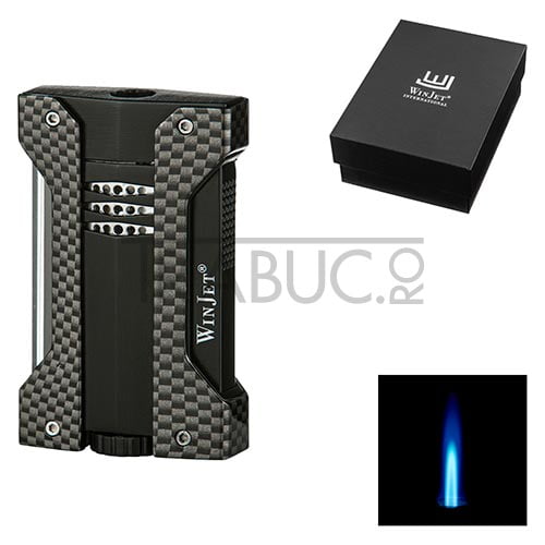 Bricheta pentru trabucuri WinJet Carbon in cutie cadou cu flacara antivant