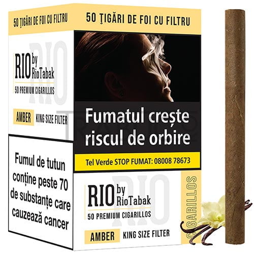 Pachet cu 50 tigari de foi aromate cu gust de vanilie RIO amber by RioTabak