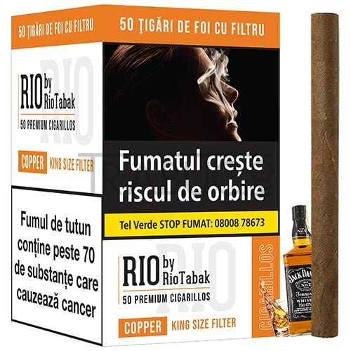 pachet cu 50 tigari de foi cu aroma de whisky RIO Copper Filter by RioTabak