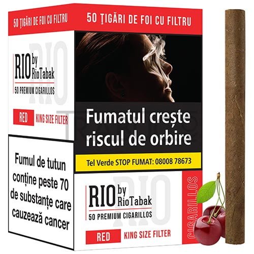 pachet cu 50 tigari de foi cu filtru si aroma de cirese RIO Red by RioTabak