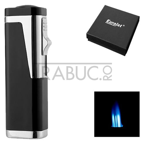 Bricheta arzator EuroJet cu punch pentru trabuc de culoare neagra cu argintiu