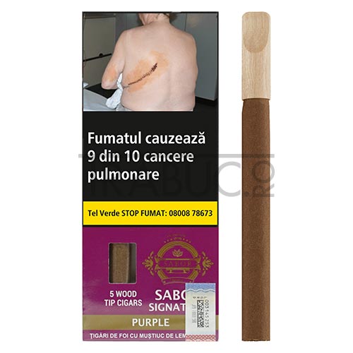 Pachet cu 5 tigari de foi cu mustiuc Sabor Wood Tip Purple cu aroma de vin rosu