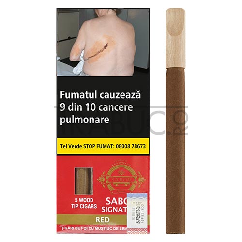Tigari de foi Sabor Wood Tip Red cu aroma de cirese in pachet de cate 5 bucati cu mustiuc
