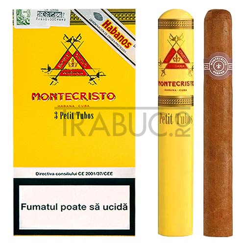Trabucuri Montecristo Petit Tubos 3 ambalate individual in tub de pastrare de origine Cuba