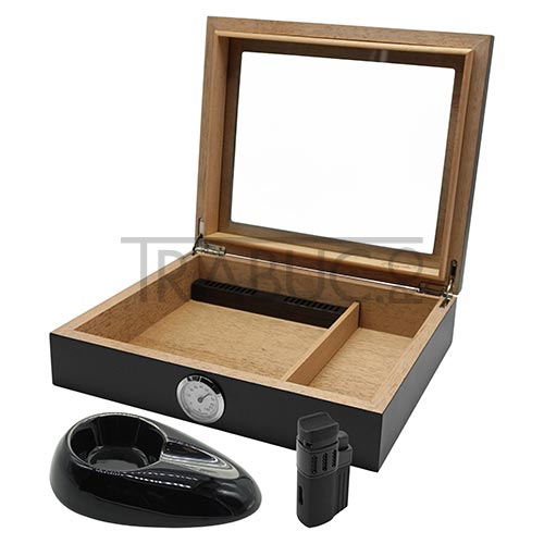 Set Humidor Angelo Black cu scrumiera si bricheta
