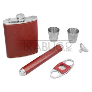 Set cadou barbati Cigar Smokers cu exterior plosca si etui din piele ecologica