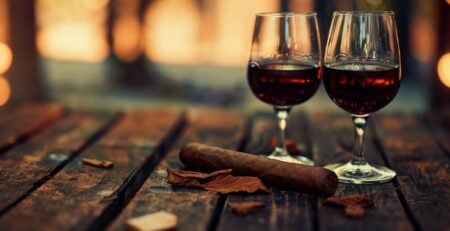 cu ce trabuc incep - povestea vinului rosu - pahare de vin langa un trabuc