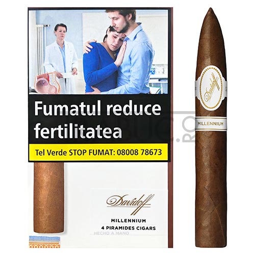 Trabucuri Davidoff Millennium Piramides Cello in pachet de 4 bucati cu umplutura Republica Dominicana