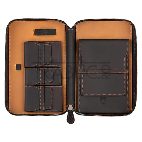 Humidor portabil pentru trabucuri Crown & Tiger Black Camel din piele naturala