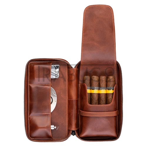 Humidor portabil Crown & Tiger Classic Brown cu loc pentru accesorii