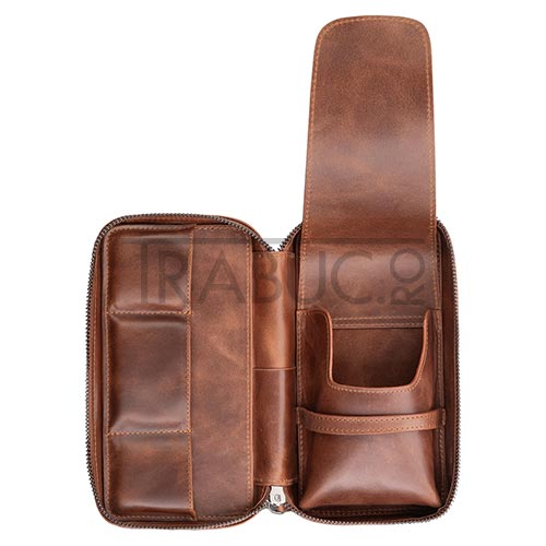 Humidor portabil Crown & Tiger Classic Brown din piele naturala maro