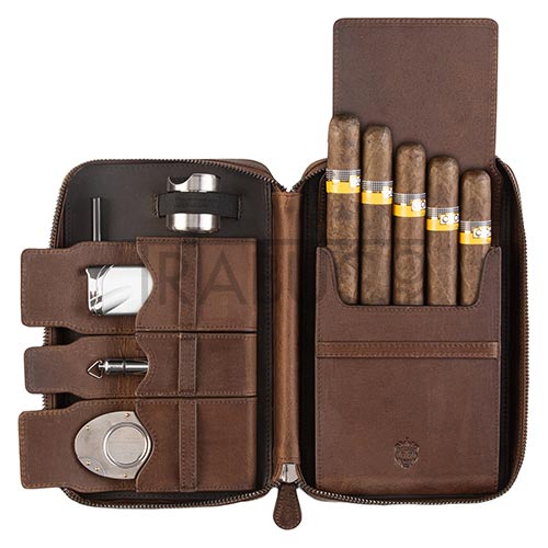 Humidor portabil Crown & Tiger Crazy Tobacco cu capacitate pentru 5 trabucuri