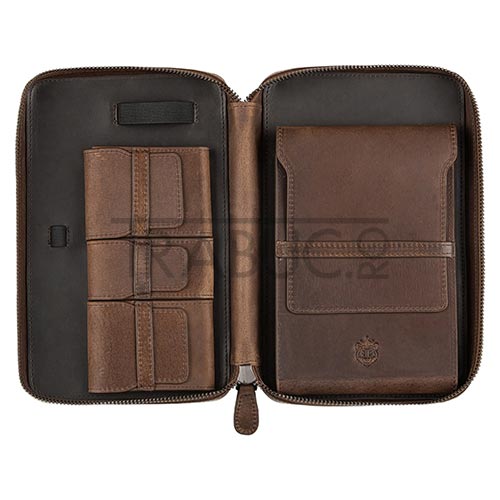 Humidor portabil Crown & Tiger Crazy Tobacco cu 3 buzunare pentru accesorii