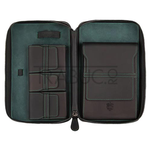 Humidor portabil Crown & Tiger Green Lantern din piele naturala de calitate