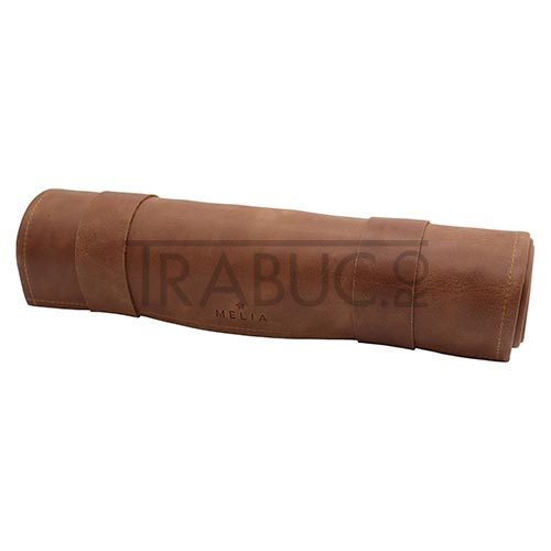 Set joc de sah Melia Roll-Up Classic Brown confectionat din piele naturala maro cu magnet