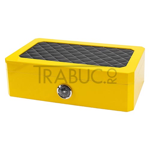 Humidor trabucuri Yellow Shiny cu higrometru analog