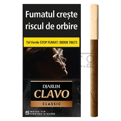 Tigari de foi cu mustiuc din lemn Djarum Clavo Classic cu aroma de cuisoare in pachet de 5