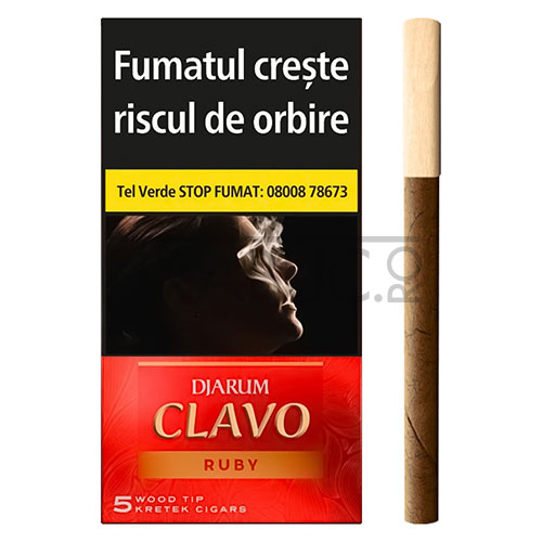 Tigari de foi Djarum Clavo Ruby cu aroma de cirese in pachet de 5 tigari de foi cu mustiuc din lemn